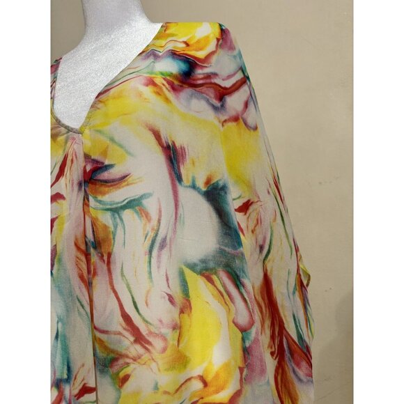 Alice + Olivia Dune Colorful Printed Silk-Cady Beach Swim Coverup Sheer One Size - Picture 6 of 11